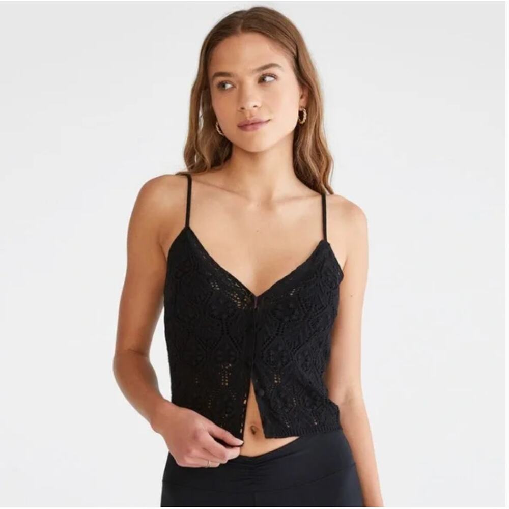 NWT Crocheted Button-Front Cropped V-Neck Tank Sz XS